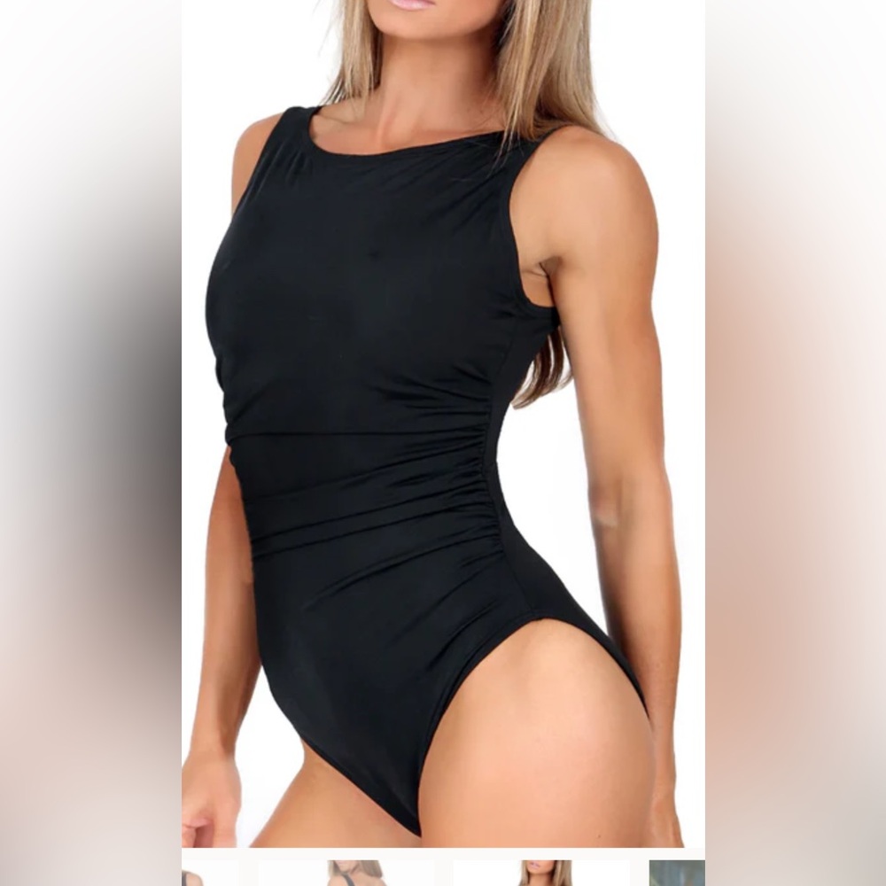 NEW Instantfigure High Neck Ruched Swimsuit 13591P Women’s SIZE 8 Black NWT